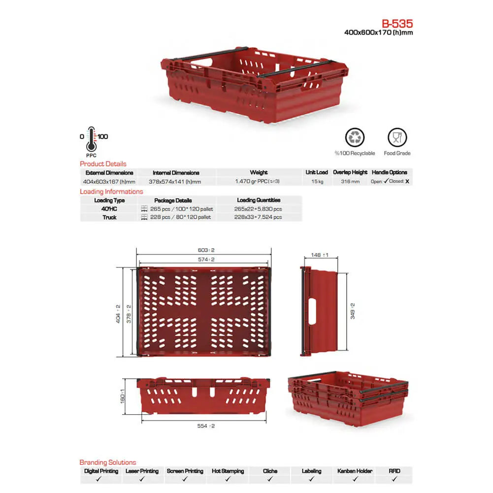 30 Litre Bale Arm Crate, Dimensions