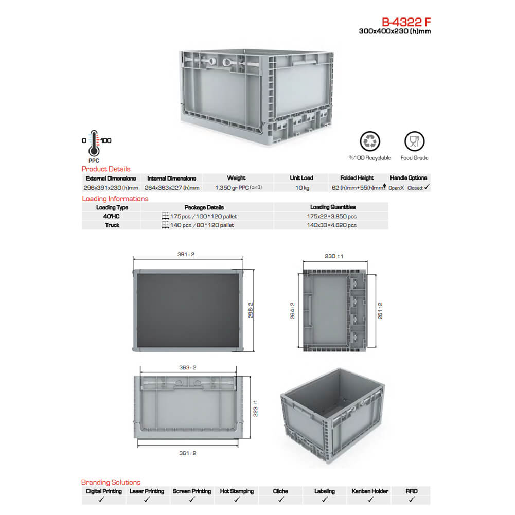 20 Litre Foldable Storage Box, Stackable, Dimensions