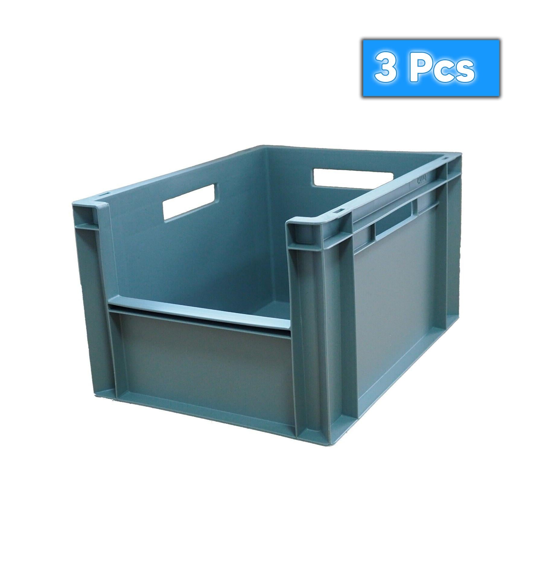 3x 20 Litre Stacking Storage Box, Heavy Duty Plastic Pick Box, 400x300x230(h) mm