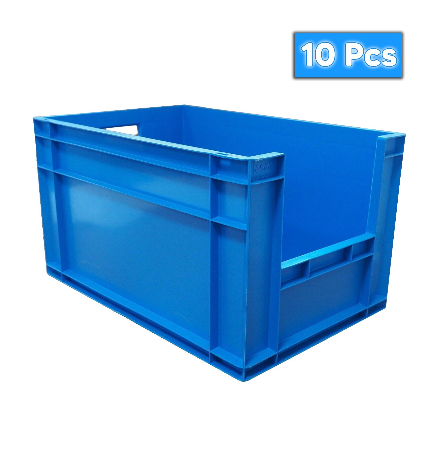 10x 63 Litre Stacking Storage Box, Heavy Duty Plastic Container, Pick Box, 600x400x340(h) mm