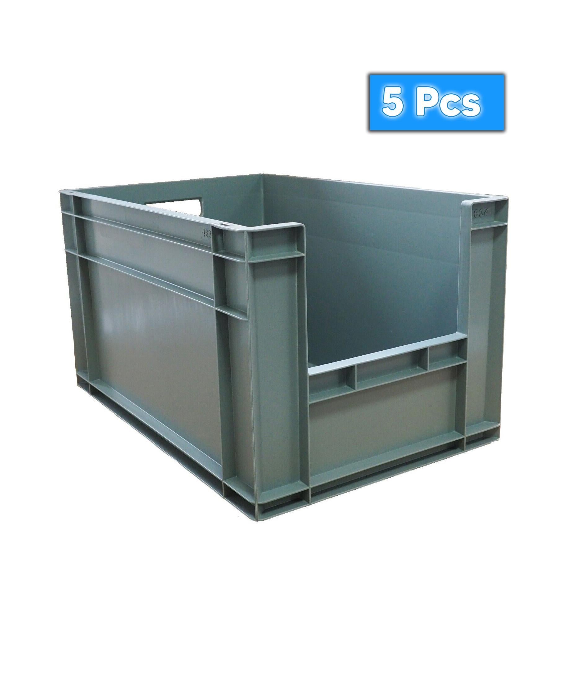 5x 63 Litre Stacking Storage Box, Heavy Duty Plastic Container, Pick Box, 600x400x340(h) mm