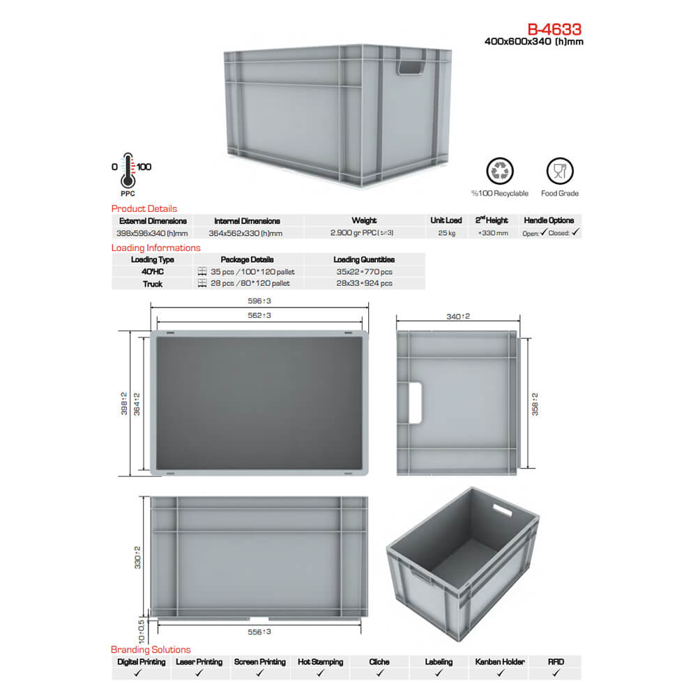 Euro Stack Box, 66 Litre, Dimensions