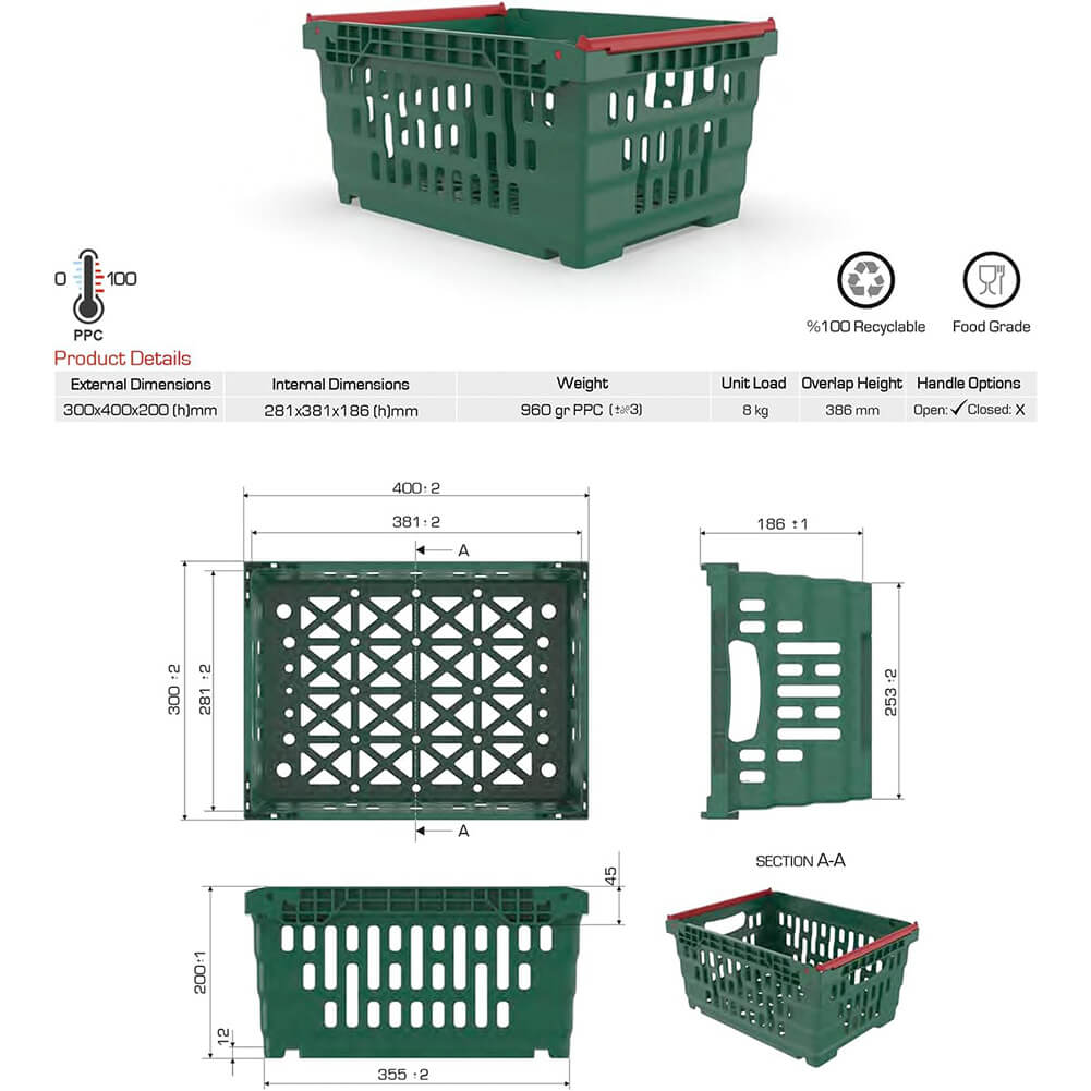 20 Litre Bale Arm Crate, Dimensions